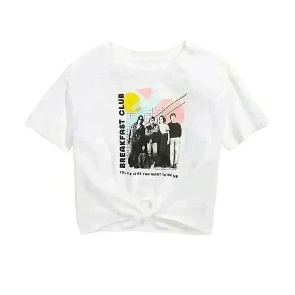 Old Navy Girl's White Cotton ""Breakfast Club" Graphic Pop Culture Tie Front T - Picture 1 of 6